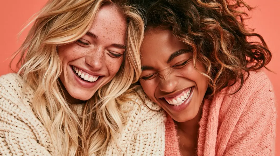 Two American young women laughing through tears — best friends graduating together — personalized indie-pop song