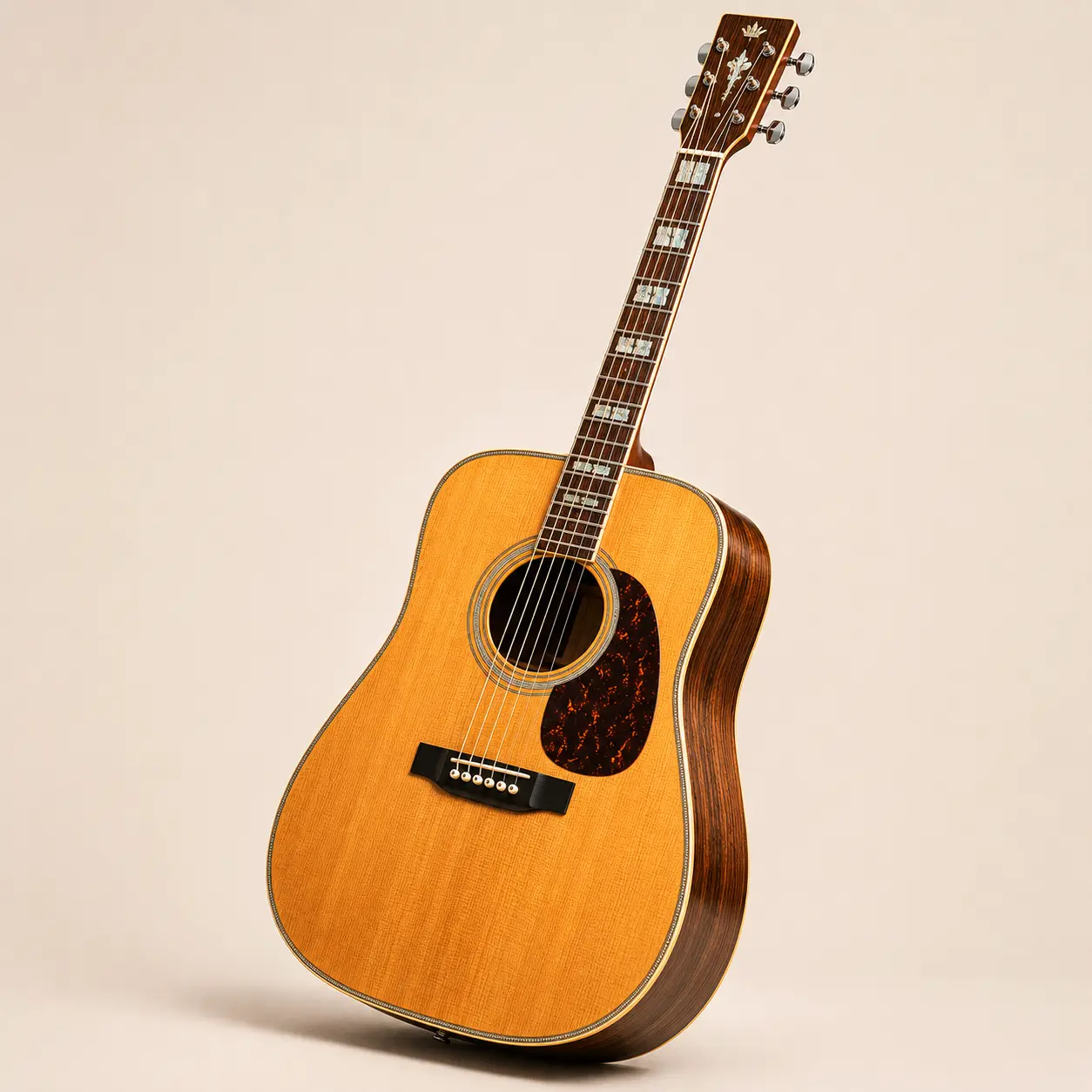 Vintage sunburst acoustic dreadnought guitar