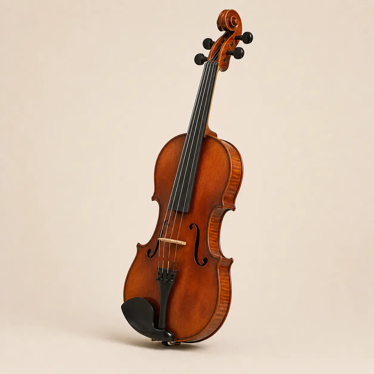 Vintage maple violin with wooden bow